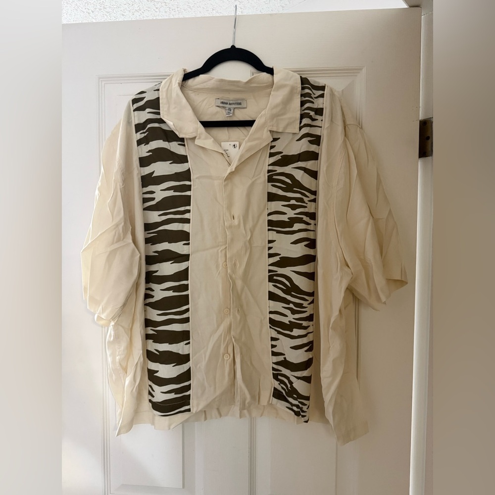 Urban Outfitters Cream and Brown Zebra Print Shirt